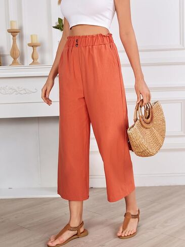 بنطال Umenlele نسائي واسع الساق مع جيوب وخفيف الوزن وعالي الخصر وفضفاض مرن in Kuwait