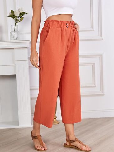 بنطال Umenlele نسائي واسع الساق مع جيوب وخفيف الوزن وعالي الخصر وفضفاض مرن in Kuwait