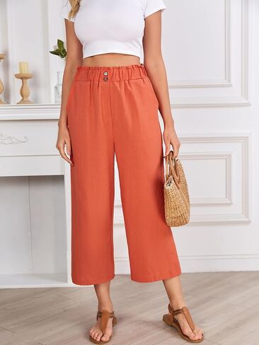 بنطال Umenlele نسائي واسع الساق مع جيوب وخفيف الوزن وعالي الخصر وفضفاض مرن in Kuwait