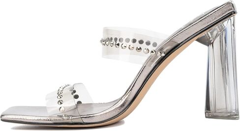NY & C - New York & Company Zeta Emb للنساء من Lucite Mule كاجوال، صنادل، مقدمة مربعة، نعل خارجي مطاطي in Kuwait