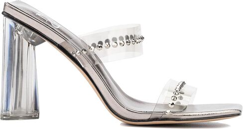 NY & C - New York & Company Zeta Emb للنساء من Lucite Mule كاجوال، صنادل، مقدمة مربعة، نعل خارجي مطاطي in Kuwait
