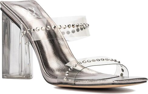 NY & C - New York & Company Zeta Emb للنساء من Lucite Mule كاجوال، صنادل، مقدمة مربعة، نعل خارجي مطاطي in Kuwait