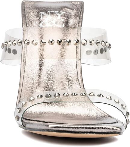 NY & C - New York & Company Zeta Emb للنساء من Lucite Mule كاجوال، صنادل، مقدمة مربعة، نعل خارجي مطاطي in Kuwait
