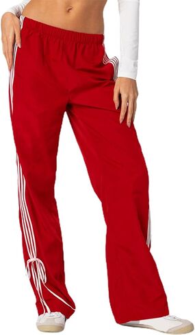 Women 's Parachute Pants Elastic Waist Baggy Wide Leg Track Pants 80s Y2K Side Bow Tie Cargo Pants Jogger Sweatpants in Saudi Arabia