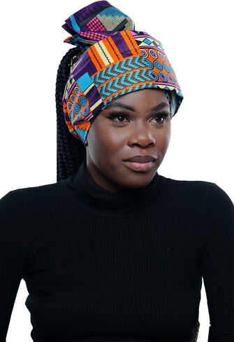 satsuma 100% Wax Cotton Women African scarf Ankara Print Extra Long Head Wrap or Face Mouth Cover | Headband Lightweight Turban Tie (Pink Kente) in Saudi Arabia