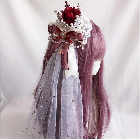 Lolita Vintage Tiara Crown Lace Veil Drop Bow Hair Clips Tea Party Royal Style Cosplay Hair Accessories in Saudi Arabia