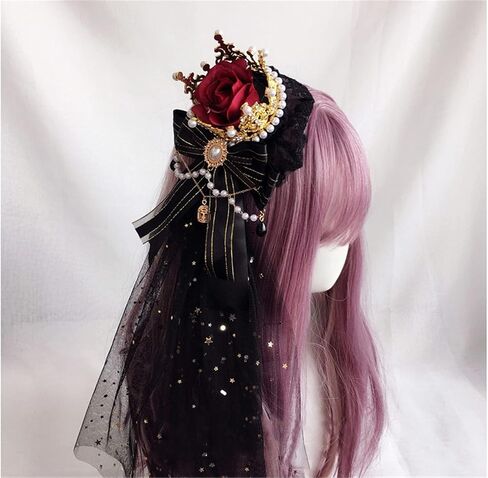 Lolita Vintage Tiara Crown Lace Veil Drop Bow Hair Clips Tea Party Royal Style Cosplay Hair Accessories in Saudi Arabia