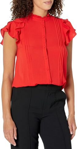 CeCe Short Sleeve Pin Tuck Ruffled Blouse in Saudi Arabia
