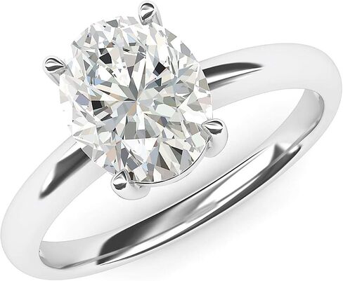 THELANDA 10k White Gold 8x10mm Simulated Oval-Cut Diamond Engagement Ring Domed Band Promise Bridal Ring in Saudi Arabia
