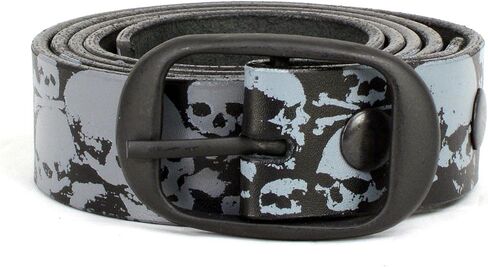Milwaukee Leather MP7106 Men's Grey Skull Heads Black Genuine Leather Biker Belt with Interchangeable Buckle in Saudi Arabia
