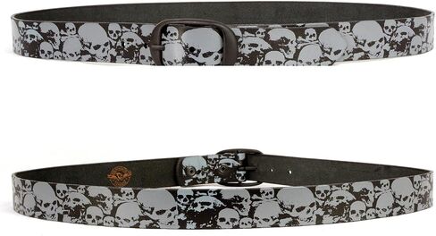 Milwaukee Leather MP7106 Men's Grey Skull Heads Black Genuine Leather Biker Belt with Interchangeable Buckle in Saudi Arabia