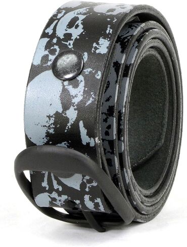 Milwaukee Leather MP7106 Men's Grey Skull Heads Black Genuine Leather Biker Belt with Interchangeable Buckle in Saudi Arabia