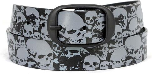 Milwaukee Leather MP7106 Men's Grey Skull Heads Black Genuine Leather Biker Belt with Interchangeable Buckle in Saudi Arabia