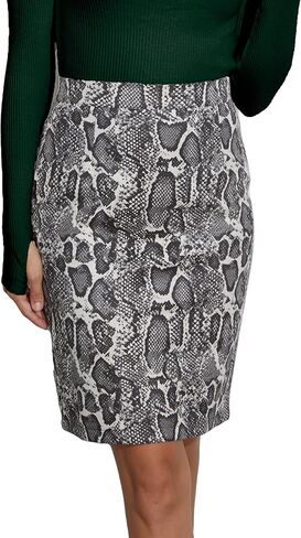 Women's Faux Suede Snake Print Zipper High Waist Back Split Bodycon Midi Knee Length Skirt in Saudi Arabia