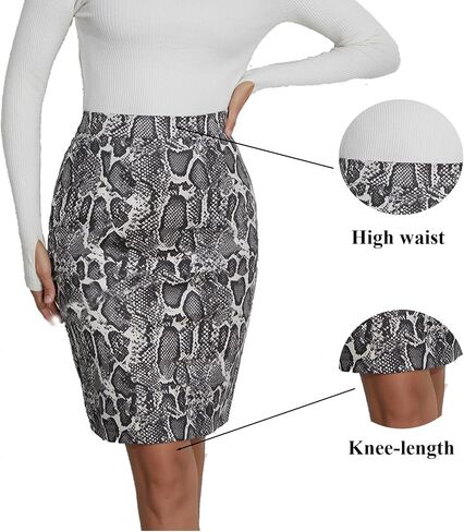 Women's Faux Suede Snake Print Zipper High Waist Back Split Bodycon Midi Knee Length Skirt in Saudi Arabia
