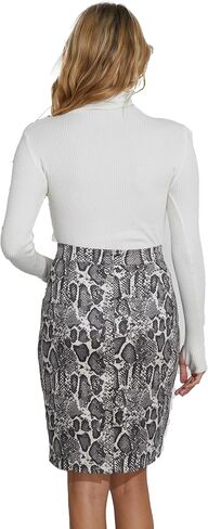 Women's Faux Suede Snake Print Zipper High Waist Back Split Bodycon Midi Knee Length Skirt in Saudi Arabia