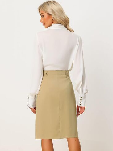 Allegra K Casual Work Skirt for Women's Button Front Belted High Waist Midi Skirts in Saudi Arabia