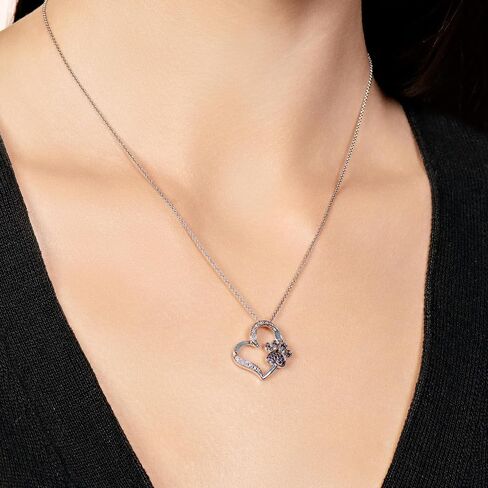 Jewelili Womens Heart with Dog Paw in Sterling Silver Necklace 18 inch Cable Chain in Saudi Arabia