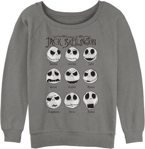 Disney Women's The Nightmare Before Christmas Jack Emotions Junior's Raglan Pullover with Coverstitch in Saudi Arabia
