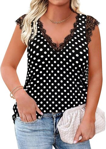 TIYOMI Plus Size Tank Tops for Women Sexy Notch V Neck Sleeveless Tunic Cami Button Flowy Shirts Summer Basic Tank XL-5XL in Kuwait