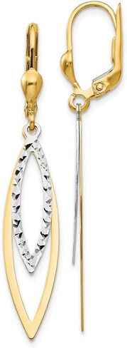 14k Yellow and White Gold Two Tone Diamond-cut Leverback Earrings - 49mm x 8mm in Saudi Arabia