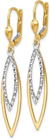 14k Yellow and White Gold Two Tone Diamond-cut Leverback Earrings - 49mm x 8mm in Saudi Arabia