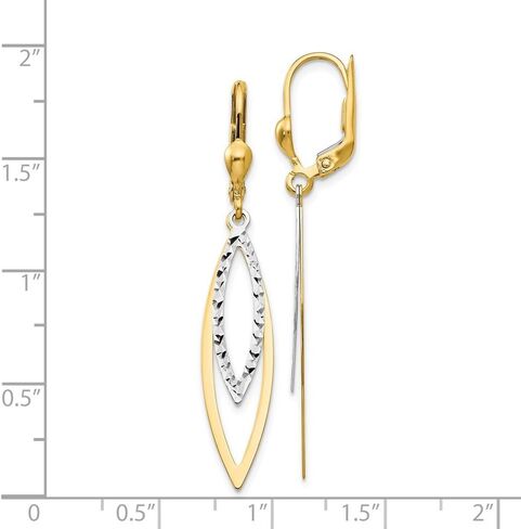 14k Yellow and White Gold Two Tone Diamond-cut Leverback Earrings - 49mm x 8mm in Saudi Arabia