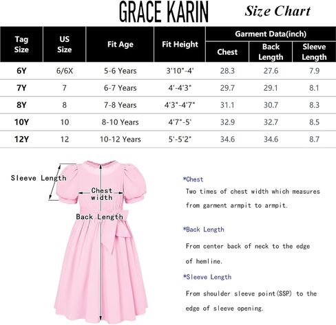 فستان ربيعي لطيف للفتيات بأكمام منتفخة وكشكشة شبكية متباينة من GRACE KARIN للفتيات مقاس 5-12 in Saudi Arabia