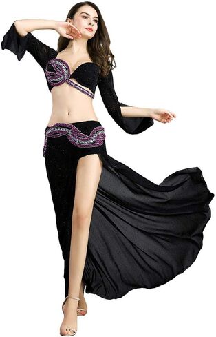 ROYAL SMEELA Belly Dance Costume for Women Belly Dance Skirt Slit Sexy Belly Dance Bra Top Long Sleeve Carnival Outfits in Saudi Arabia