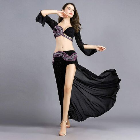 ROYAL SMEELA Belly Dance Costume for Women Belly Dance Skirt Slit Sexy Belly Dance Bra Top Long Sleeve Carnival Outfits in Saudi Arabia