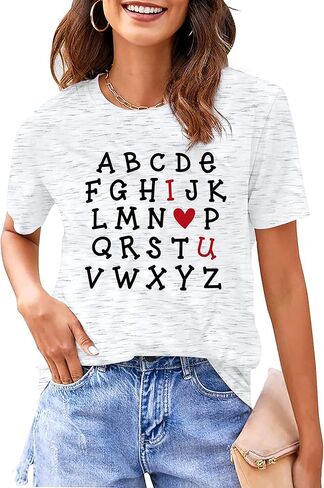 Valentines Shirts for Women Teacher Valentine Gift Alphabet I Love You Tops Girlfriend Shirts Short Sleeve Tees Tops in Kuwait