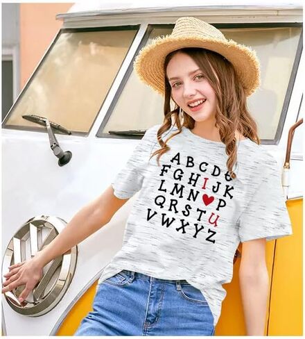 Valentines Shirts for Women Teacher Valentine Gift Alphabet I Love You Tops Girlfriend Shirts Short Sleeve Tees Tops in Kuwait