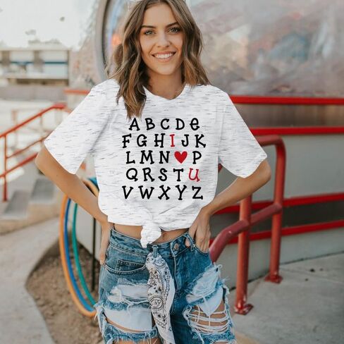 Valentines Shirts for Women Teacher Valentine Gift Alphabet I Love You Tops Girlfriend Shirts Short Sleeve Tees Tops in Kuwait