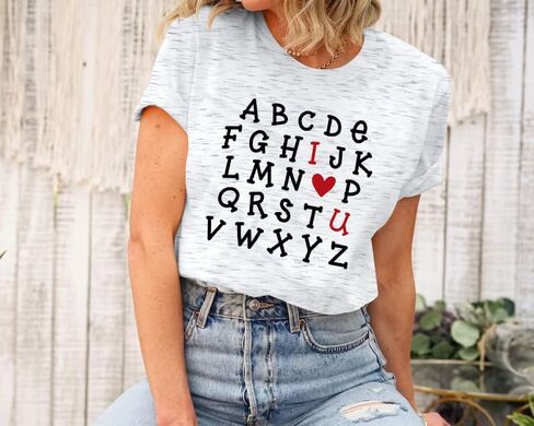 Valentines Shirts for Women Teacher Valentine Gift Alphabet I Love You Tops Girlfriend Shirts Short Sleeve Tees Tops in Kuwait