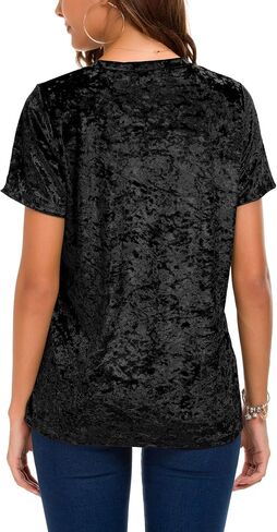 Women's Crew Neck Velvet Top Short Sleeve T-Shirt in Kuwait