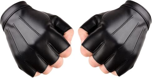 قفازات القيادة للرجال والنساء والمراهقين من جلد البولي يوريثان بدون أصابع، قفاز أسود نصف إصبع للرياضة في الهواء الطلق in Kuwait