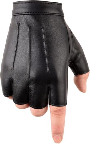 قفازات القيادة للرجال والنساء والمراهقين من جلد البولي يوريثان بدون أصابع، قفاز أسود نصف إصبع للرياضة في الهواء الطلق in Kuwait