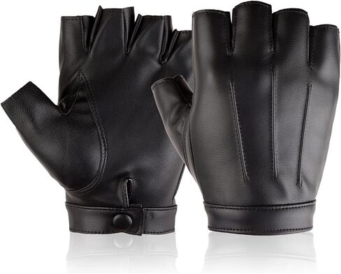 قفازات القيادة للرجال والنساء والمراهقين من جلد البولي يوريثان بدون أصابع، قفاز أسود نصف إصبع للرياضة في الهواء الطلق in Kuwait