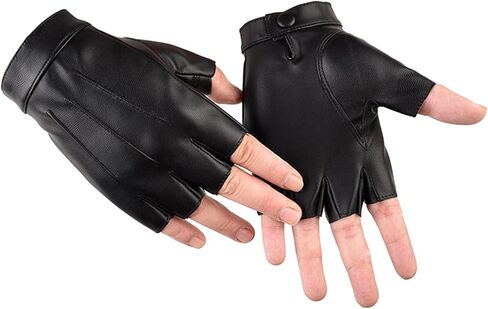 قفازات القيادة للرجال والنساء والمراهقين من جلد البولي يوريثان بدون أصابع، قفاز أسود نصف إصبع للرياضة في الهواء الطلق in Kuwait