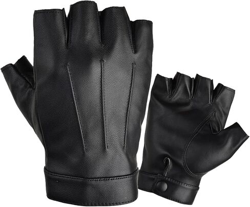 قفازات القيادة للرجال والنساء والمراهقين من جلد البولي يوريثان بدون أصابع، قفاز أسود نصف إصبع للرياضة في الهواء الطلق in Kuwait