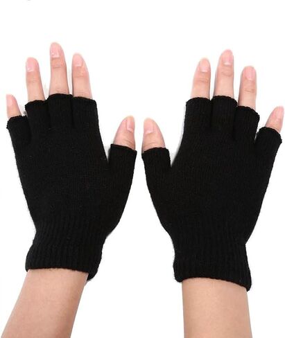زوج واحد من قفازات الشتاء السوداء نصف أصابع محبوكة بدون أصابع قفازات دافئة قابلة للتمدد قفازات نسائية بدون أصابع للرجال والنساء in Kuwait
