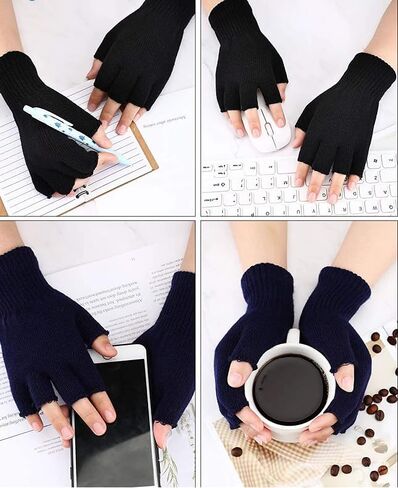 زوج واحد من قفازات الشتاء السوداء نصف أصابع محبوكة بدون أصابع قفازات دافئة قابلة للتمدد قفازات نسائية بدون أصابع للرجال والنساء in Kuwait