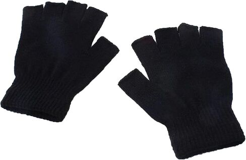 زوج واحد من قفازات الشتاء السوداء نصف أصابع محبوكة بدون أصابع قفازات دافئة قابلة للتمدد قفازات نسائية بدون أصابع للرجال والنساء in Kuwait