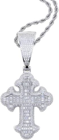 Hip Hop Vintage Cross Pendant Necklace Iced Out Shiny Square White Cubic Zircon Jewelry in Saudi Arabia