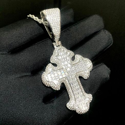 Hip Hop Vintage Cross Pendant Necklace Iced Out Shiny Square White Cubic Zircon Jewelry in Saudi Arabia