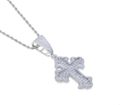Hip Hop Vintage Cross Pendant Necklace Iced Out Shiny Square White Cubic Zircon Jewelry in Saudi Arabia