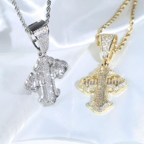 Hip Hop Vintage Cross Pendant Necklace Iced Out Shiny Square White Cubic Zircon Jewelry in Saudi Arabia
