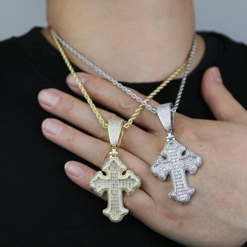 Hip Hop Vintage Cross Pendant Necklace Iced Out Shiny Square White Cubic Zircon Jewelry in Saudi Arabia