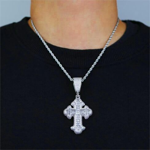 Hip Hop Vintage Cross Pendant Necklace Iced Out Shiny Square White Cubic Zircon Jewelry in Saudi Arabia