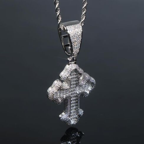 Hip Hop Vintage Cross Pendant Necklace Iced Out Shiny Square White Cubic Zircon Jewelry in Saudi Arabia